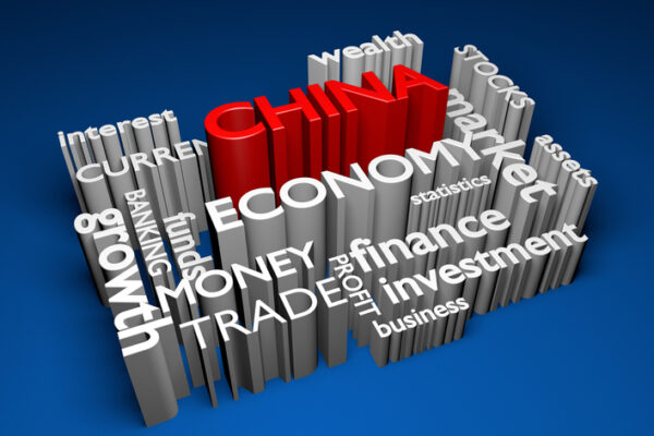 Concept for Chinese investment in economy, business, and trade markets to increase national GDP.
